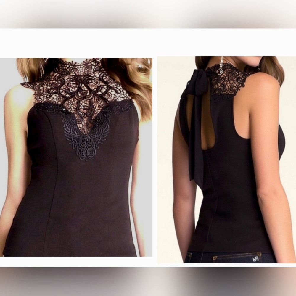 Lace and sequin top with tie closure